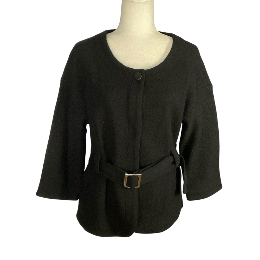 Vintage Bill Blass 100% Wool Black Sweater Jacket Size L Classic Tailored Knit